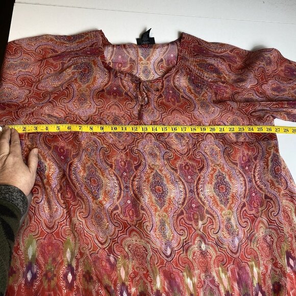 Maggie Barnes  Womens Top Orange Southwest Paisley Sheer Boho Sz 26/28 - Picture 9 of 10
